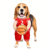 Basketball Player Dog Costume Set for Small to Medium Dogs, Polyester Woven Sports Themed Outfit with Grommet Buckle, Beagle Cosplay Ensemble